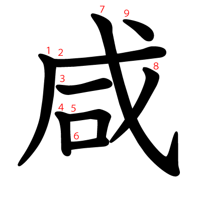 咸の教科書体(筆順付き)