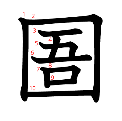 圄の教科書体(筆順付き)
