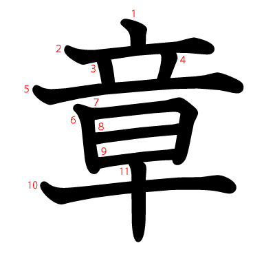 章の教科書体(筆順付き)