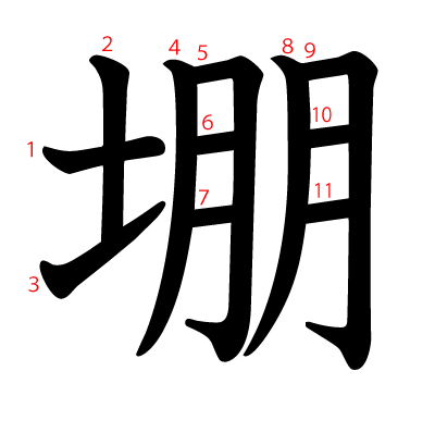 堋の教科書体(筆順付き)