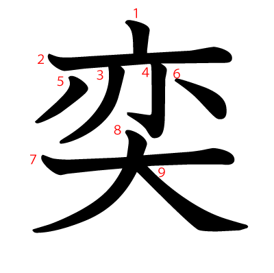 奕の教科書体(筆順付き)
