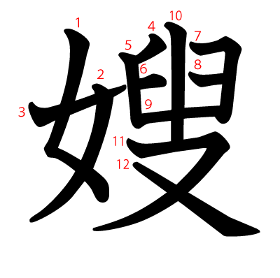 嫂の教科書体(筆順付き)