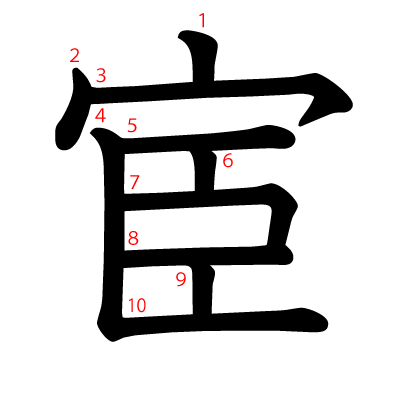 宦の教科書体(筆順付き)
