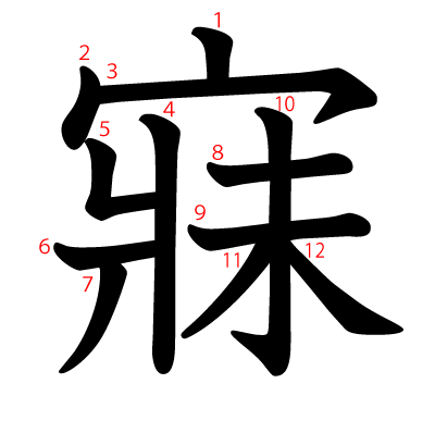 寐の教科書体(筆順付き)