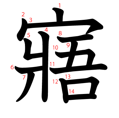 寤の教科書体(筆順付き)