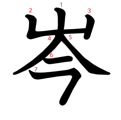 岑の教科書体(筆順付き)