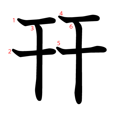幵の教科書体(筆順付き)