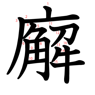 廨の教科書体(筆順付き)