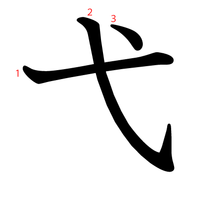 弋の教科書体(筆順付き)