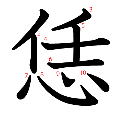 恁の教科書体(筆順付き)