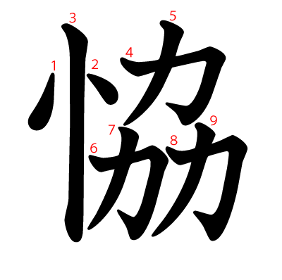 恊の教科書体(筆順付き)