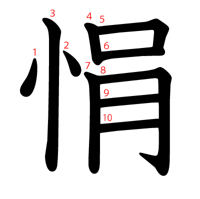 悁の教科書体(筆順付き)