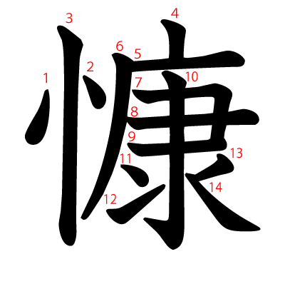 慷の教科書体(筆順付き)