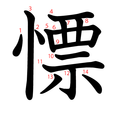 慓の教科書体(筆順付き)