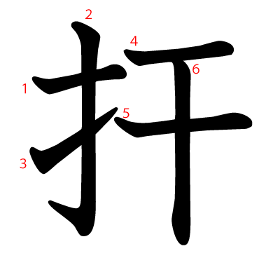 扞の教科書体(筆順付き)