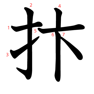 抃の教科書体(筆順付き)