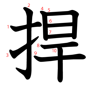 捍の教科書体(筆順付き)
