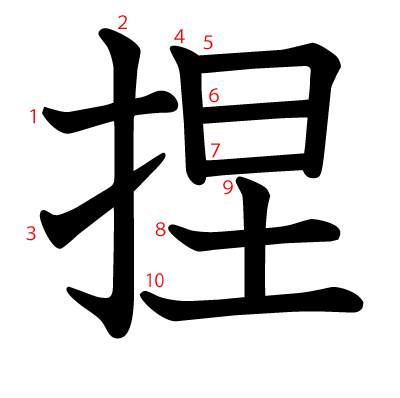 捏の教科書体(筆順付き)