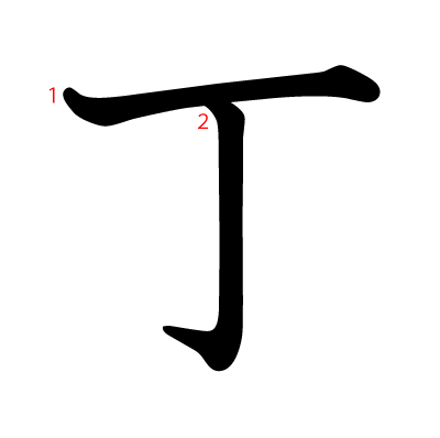 丁の教科書体(筆順付き)