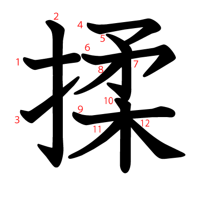 揉の教科書体(筆順付き)