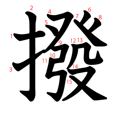 撥の教科書体(筆順付き)