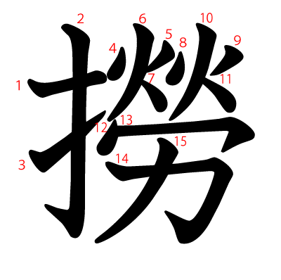 撈の教科書体(筆順付き)