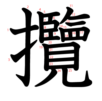 攬の教科書体(筆順付き)