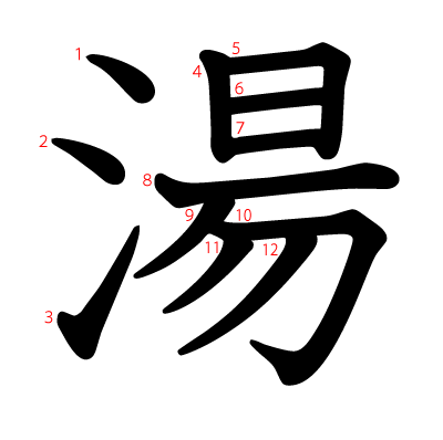 湯の教科書体(筆順付き)