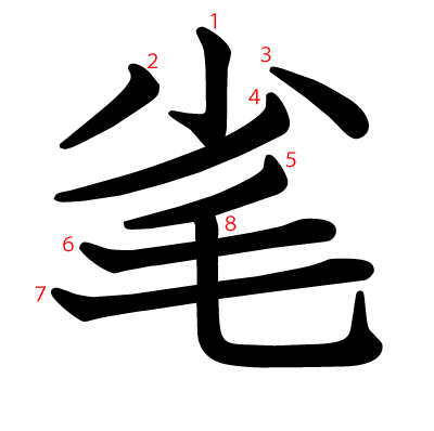 毟の教科書体(筆順付き)