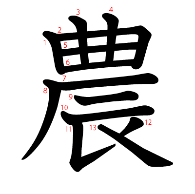 農の教科書体(筆順付き)