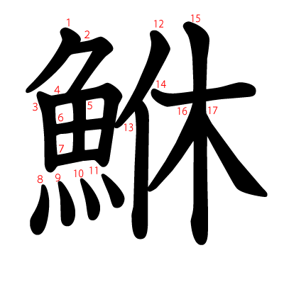 鮴の教科書体(筆順付き)