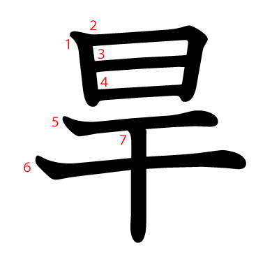 旱の教科書体(筆順付き)