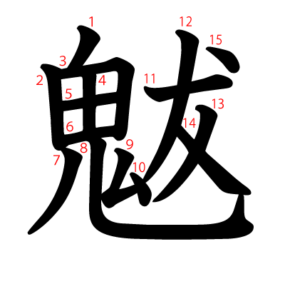 魃の教科書体(筆順付き)