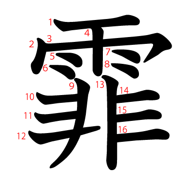 霏の教科書体(筆順付き)