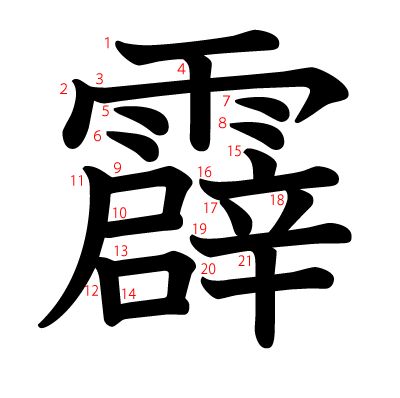 霹の教科書体(筆順付き)