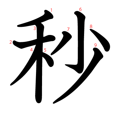 秒の教科書体(筆順付き)