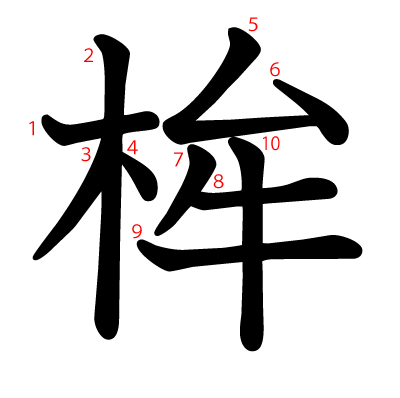 桙の教科書体(筆順付き)