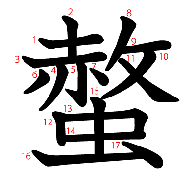 螫の教科書体(筆順付き)