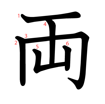 両の教科書体(筆順付き)