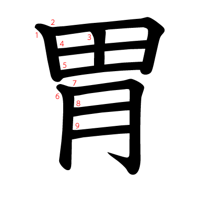 胃の教科書体(筆順付き)