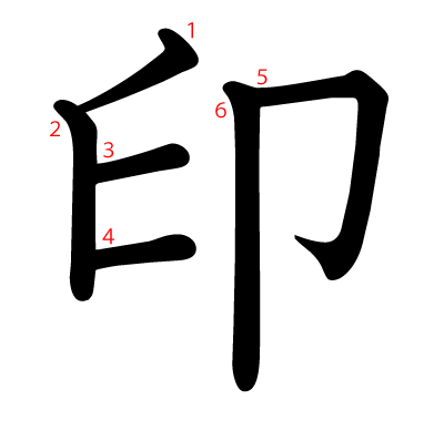 印の教科書体(筆順付き)