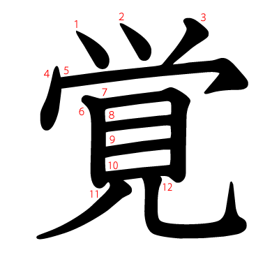 覚の教科書体(筆順付き)