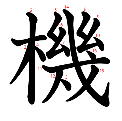 機の教科書体(筆順付き)