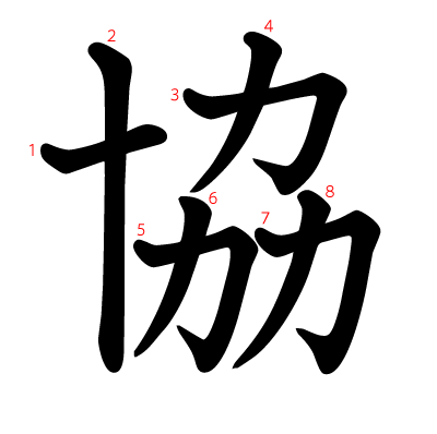 協の教科書体(筆順付き)