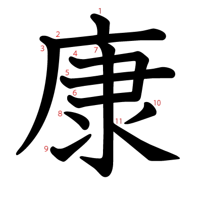康の教科書体(筆順付き)