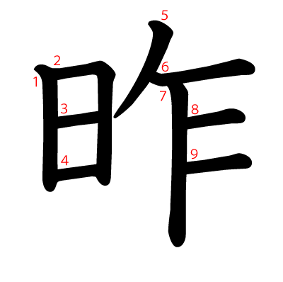 昨の教科書体(筆順付き)