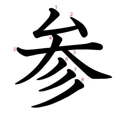 参の教科書体(筆順付き)