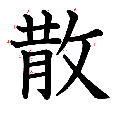 散の教科書体(筆順付き)