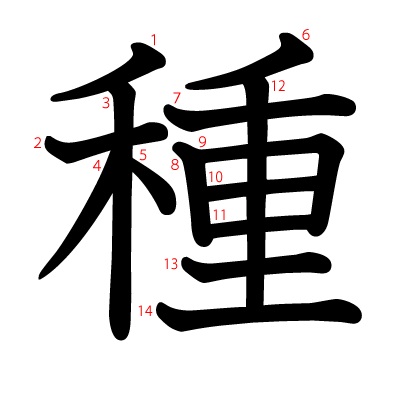 種の教科書体(筆順付き)