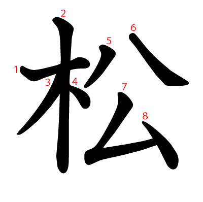 松の教科書体(筆順付き)